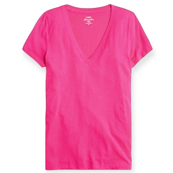 J. CREW Tee Vintage Slub Cotton Short Sleeve V Neck T-Shirt Sweet Fuchsia Pink - Picture 2 of 8